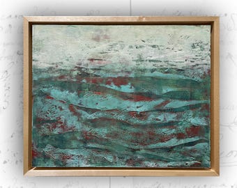 Abstract Painting of Ocean View, Cold Wax Painting of Seascape, Small Painting of Seascape