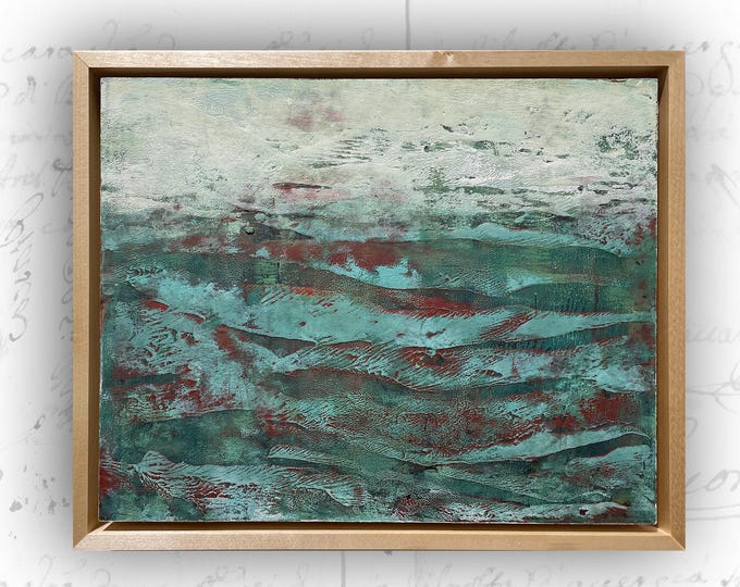 Abstract Painting of Ocean View, Cold Wax Painting of Seascape, Small Painting of Seascape