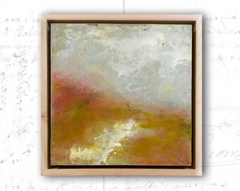 Small Landscape Painting of Stream, Framed Abstract Landscape Painting, Cold Wax Painting