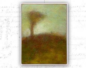Framed Painting of Landscape with Jane Austen Quote, Cold Wax Painting of Abstract Landscape