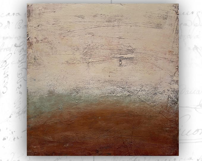Textured Abstract Landscape Painting: Rust Cream Cold Wax Art