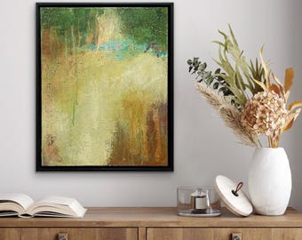 Framed Abstract Landscape Painting: Jewel Tone Mixed Media Art (16x20)