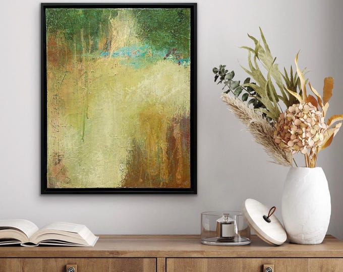 Framed Abstract Landscape Painting: Jewel Tone Mixed Media Art (16x20)
