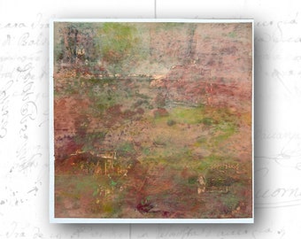 Cold Wax Abstract Landscape Painting: Vintage Collage Art (10x10)