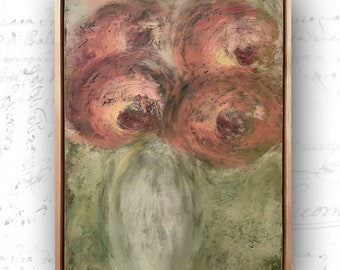 Framed Floral Painting: Cold Wax & Oil on Wood, 11x14