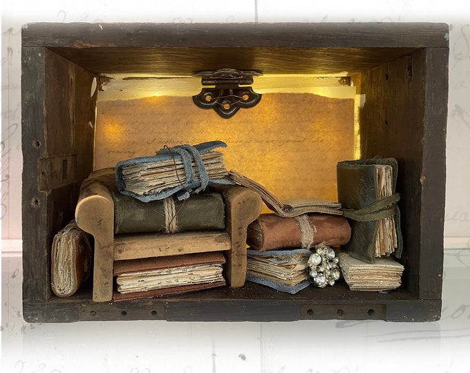 Jane Austen Assemblage Art: Pride and Prejudice Book Nook with Lights