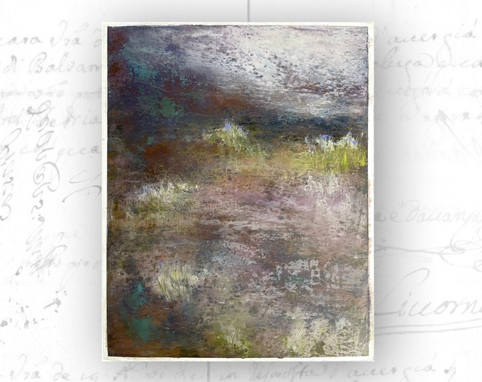 Original Abstract Painting of Pond in Grasses,, Original Wall Decor, Unframed Painting, Cold Wax Painting