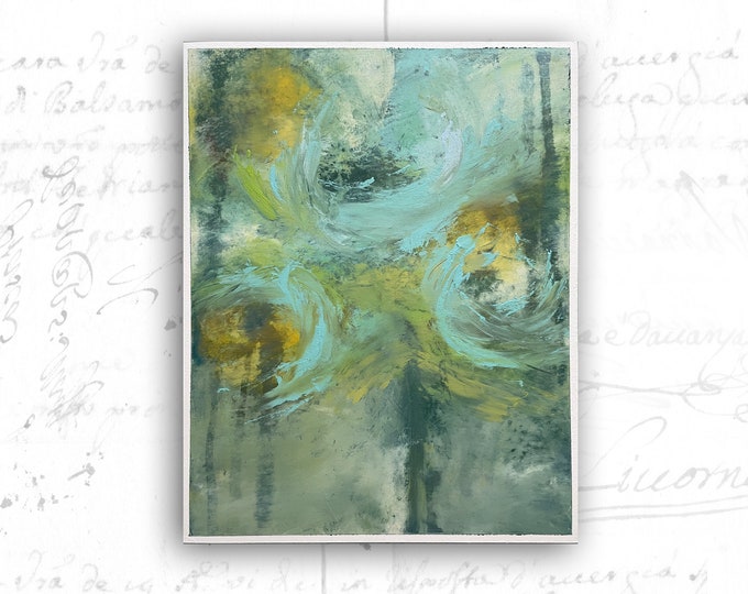 Abstract Painting of Blue and Yellow Flowers, Unframed Painting of Abstract Flowers, Original Cold Wax Painting