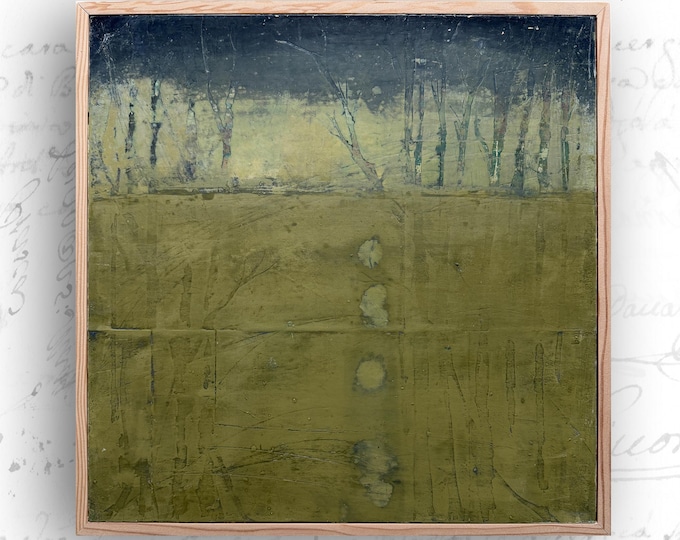Abstract Painting of Forest, Framed Cold Wax and Oil Painting (16x16)