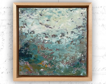 Framed Abstract Landscape Painting: Cold Wax & Oil on Birch - 6x6