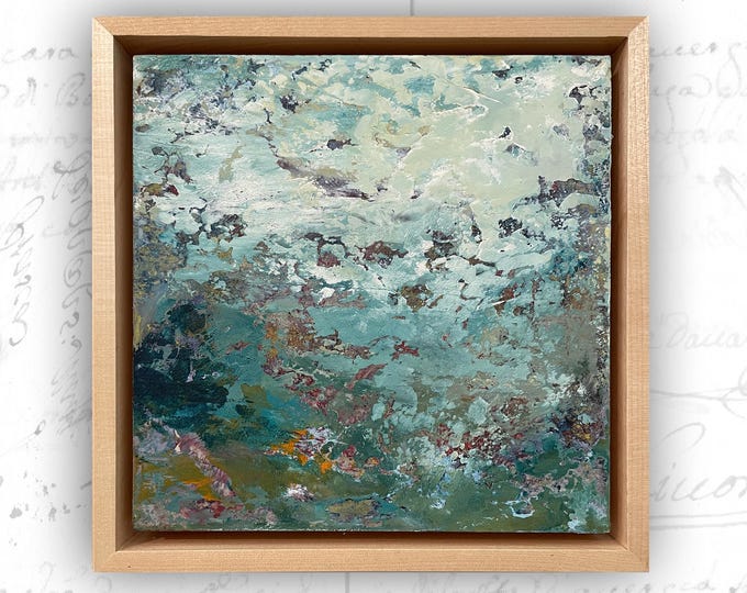 Small Painting of Landscape with Hillside, Framed Abstract Landscape Painting, Cold Wax Painting