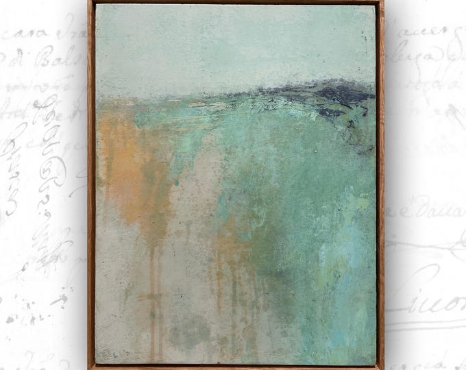 Framed Cold Wax Oil Painting: Abstract Pastel Landscape Art