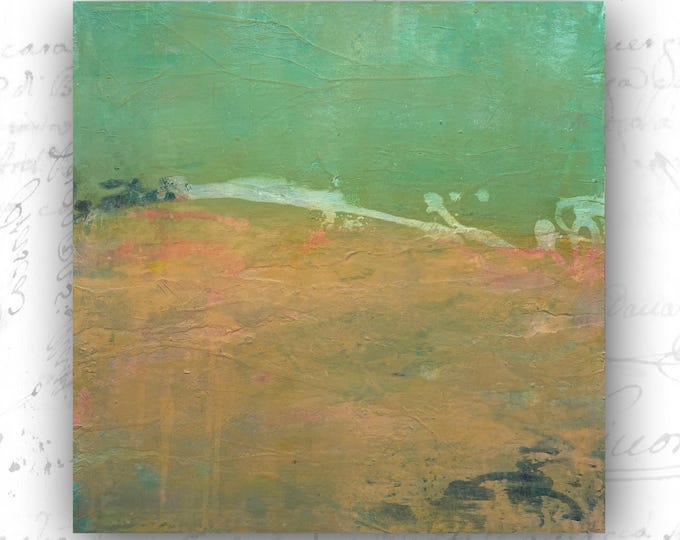 Original Abstract Landscape Painting: Mixed Media on Wood (16x16)