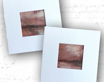 Set of 4 x 4 Paintings with Mats, Small Abstract Landscapes in Mats, Mini Paintings in Pink