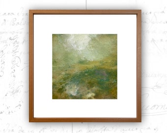 Abstract Painting of Golden Landscape, Framed Painting of Abstract Landscape, Original Cold Wax Landscape