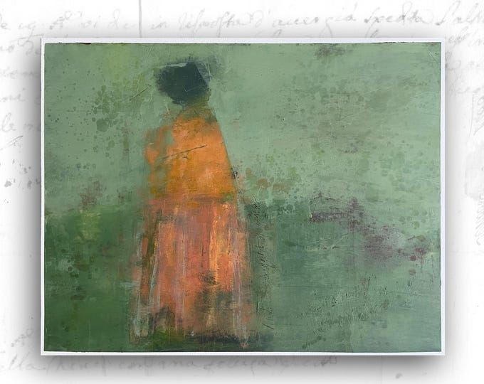 Original Painting of Abstract Female Form, Cold Wax Figure Painting, Unframed Figure Painting with Poetry
