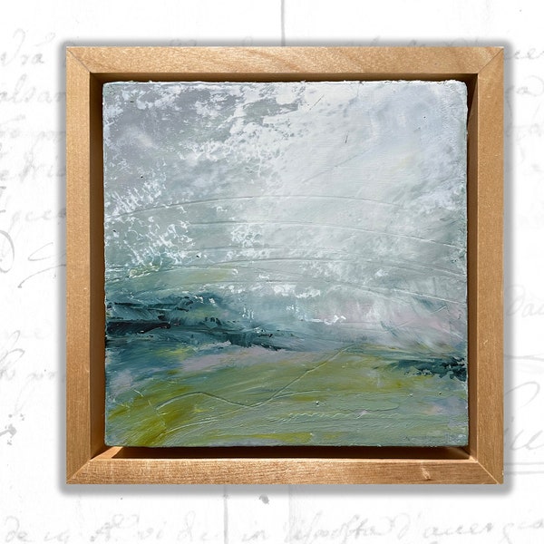 Small Framed Painting of Abstract Landscape, Framed Abstract Landscape Painting, Cold Wax Painting