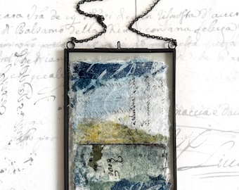 Abstract Landscape Collage in Glass Frame: Hand-Painted Paper (4x6)