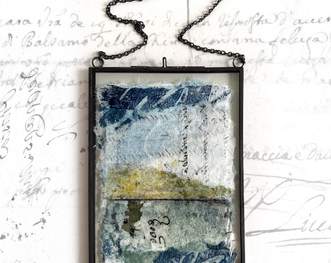 Abstract Landscape Collage in Glass Frame: Hand-Painted Paper (4x6)