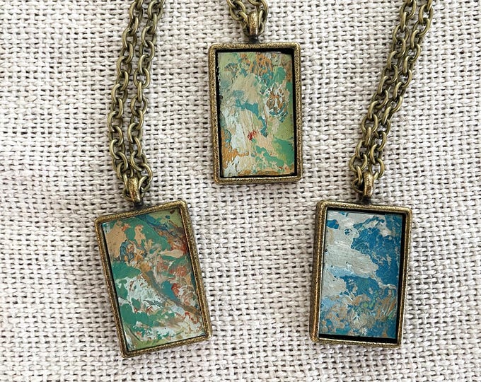 Handpainted Pendant Necklace in Antique Gold, Art Jewelry Necklace, Pendant with Original Art