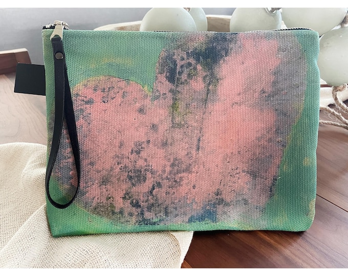 All Purpose Accessory Bag with Pink Heart Artwork, Zipper Bag for Accessories, Small Canvas Travel Bag
