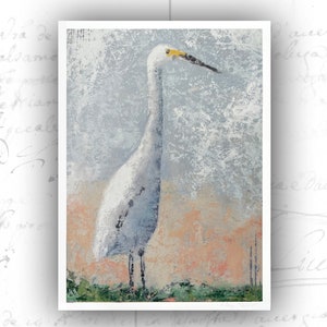 Fine Art Print of A White Heron, Giclée Print of Original Heron Painting, Unframed Fine Art Print