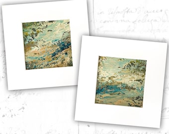 Unframed 5 x 5 Abstract Paintings of Ocean Views, Unframed Small Abstract Seascapes, Mini Cold Wax and Oil Paintings