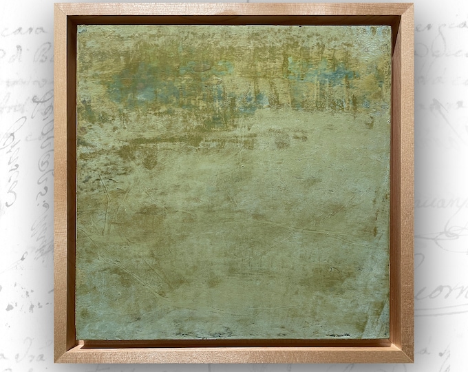 Original Abstract Painting with Green and Blue, Framed Abstract Painting in Sage Green, Cold Wax and Oil Painting