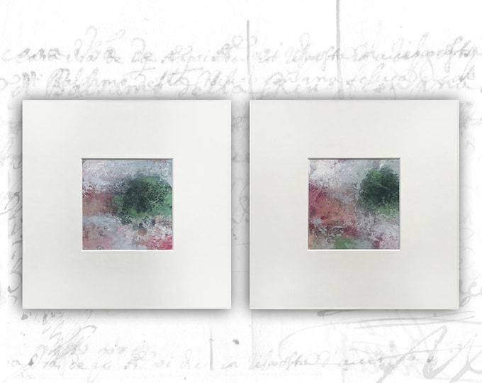 Set of 4 x 4 Paintings with Mats, Small Abstract Landscapes in Mats