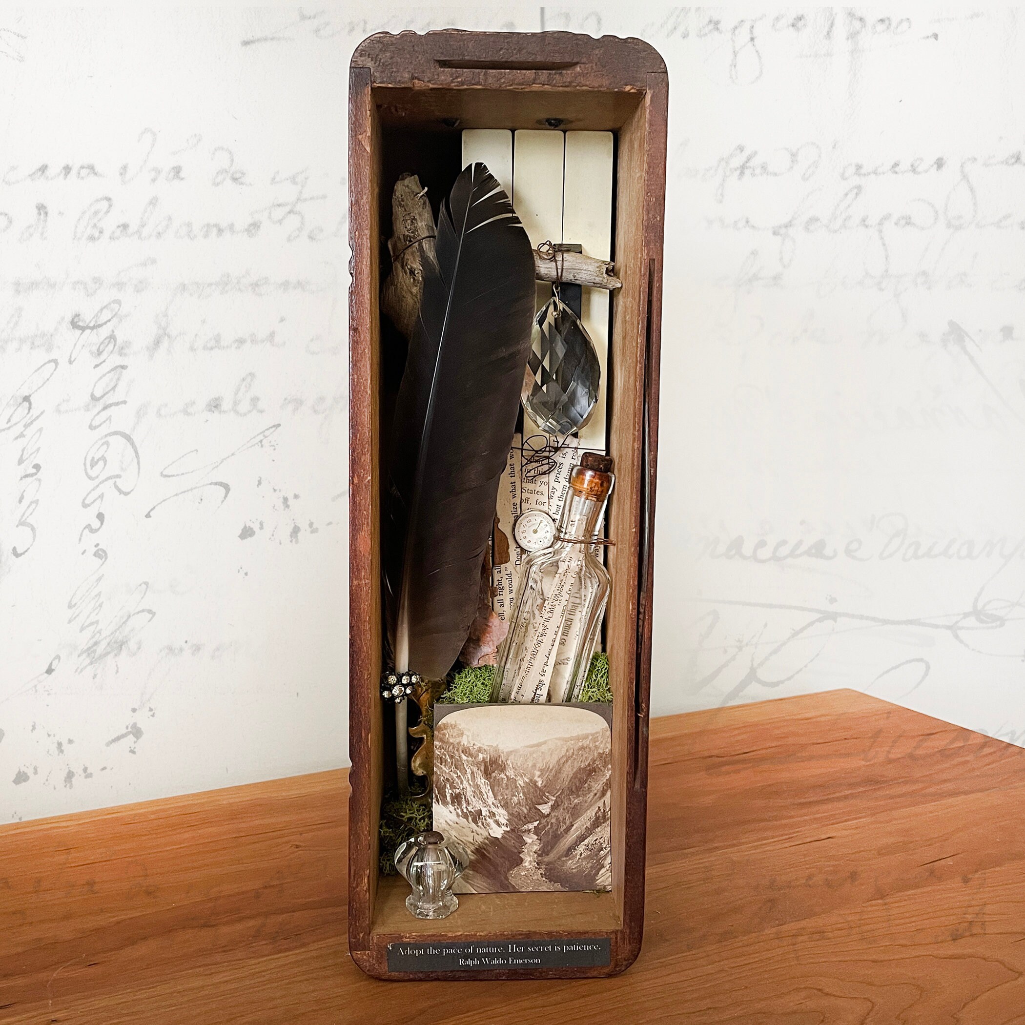 Found Object Assemblage with Ralph Waldo Emerson Quote 