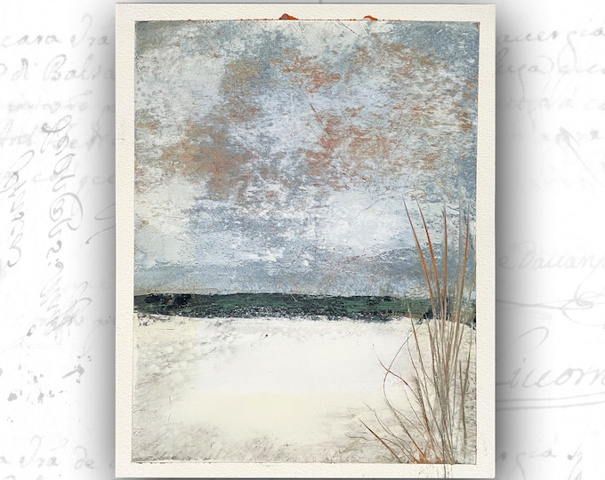 Original Painting of Abstract Beach Scene, Unframed Seascape in Cold Wax and oil