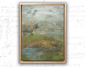 Abstract Painting with Landscape with Pond, Framed Original Painting of Landscape