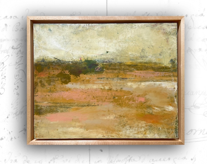 Abstract Painting with Sunrise Landscape, Framed Original Painting of Desert Landscape