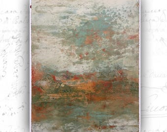 Abstract Landscape Painting with Collage, Unframed Original Paintings, Cold Wax and Oil Landscape