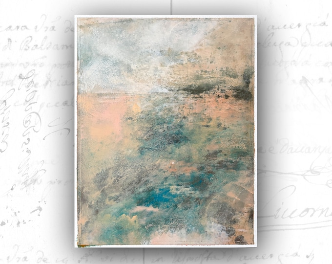 Original Landscape Painting of Pastels, Cold Wax Beach Painting, Unframed Landscape Painting