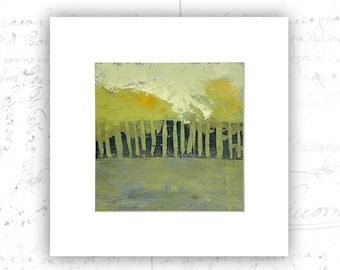 Abstract Forest Painting: Cold Wax Landscape Art (8x8 with 12" Mat)