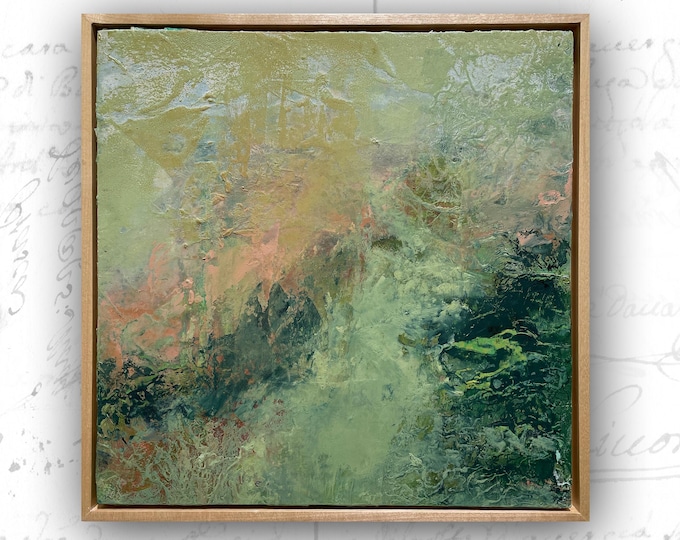 Framed Abstract Landscape Painting: Cold Wax & Oil on Wood