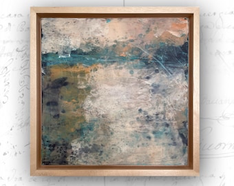 Framed Abstract Landscape Painting: Cold Wax & Oil on Birch (10x10)