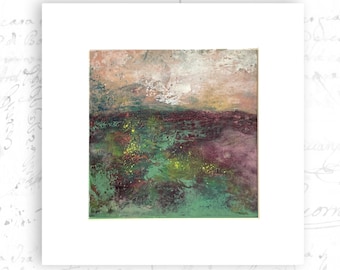 Original Cold Wax Landscape Painting: Abstract Peaceful Art (8x8" with 12" Mat)