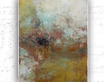 Abstract Landscape Painting with Collage, Unframed Original Paintings, Cold Wax and Oil Landscape
