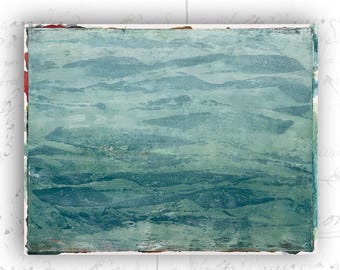 Abstract Painting of Ocean Waves, Cold Wax Seascape Painting, Unframed Seascape Painting