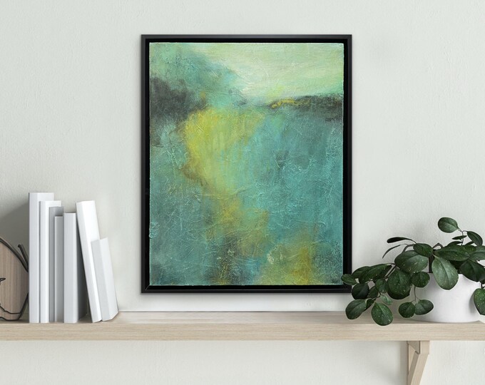 Framed Abstract Landscape Painting: Mixed Media Art (16x20)