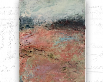 Original Painting of Pink Landscape, Unframed Art in Cold Wax and Oil (11x14)