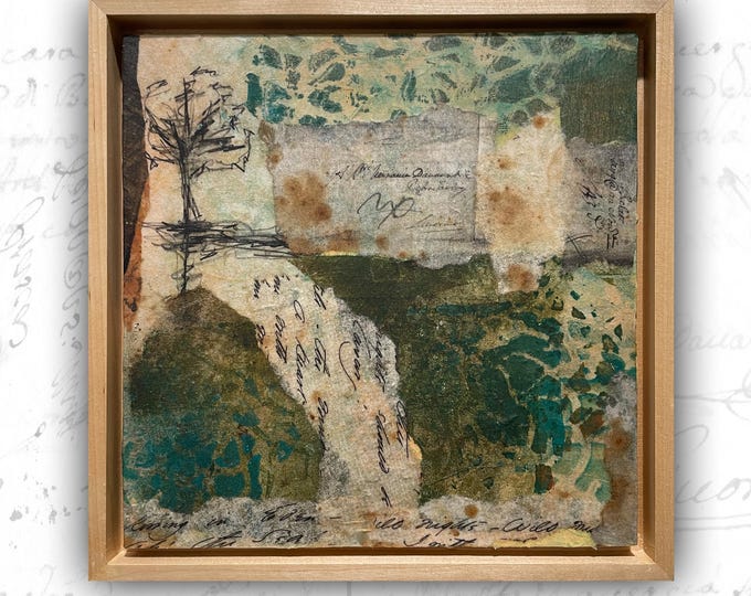 Framed Abstract Collage Painting: Mixed Media Art (8x8)