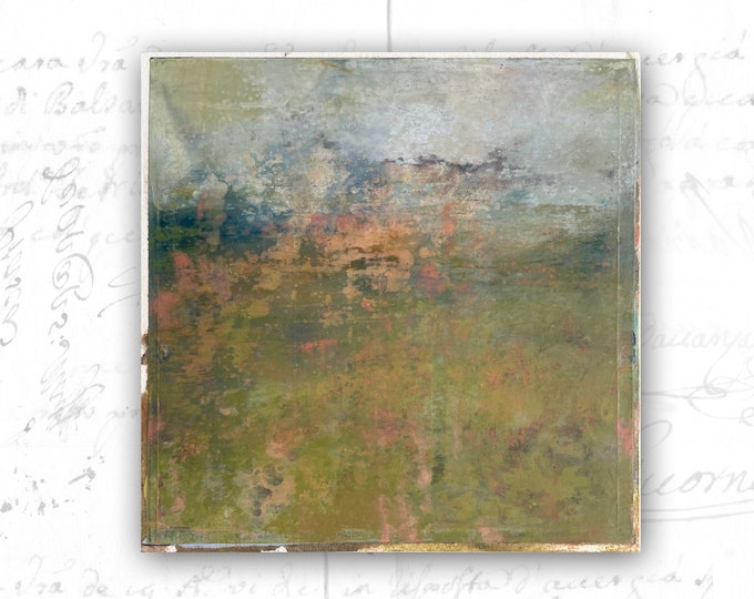 Unframed Abstract Landscape on Paper, Unframed Painting of Landscape in Cold Wax and Oil, Jewel Tones Landscape Painting