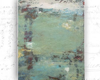 Abstract Landscape Painting in Green, Unframed Original Paintings, Cold Wax and Oil Landscape: 8x10