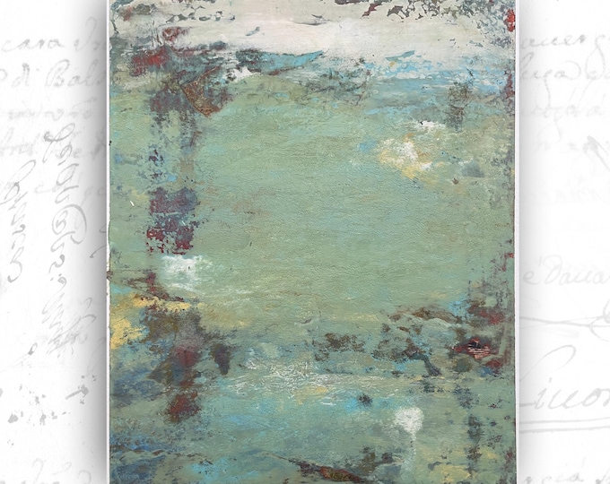 Abstract Landscape Painting in Green, Unframed Original Paintings, Cold Wax and Oil Landscape: 8x10