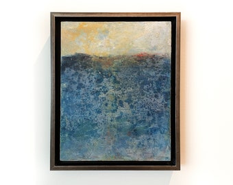 Framed Abstract Waterscape, Original Painting of Seascape, Cold Wax Painting in Frame