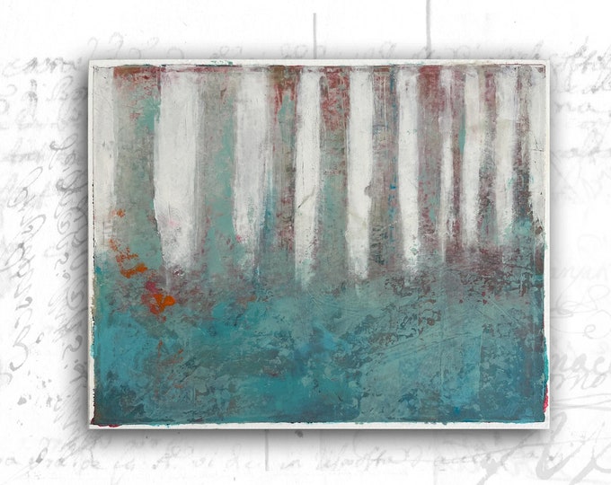 Abstract Painting of Blue Forest — Cold and Oil Painting on Archival Paper — Unframed Original 8x10 Painting