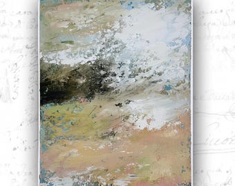Abstract Landscape Painting with Pink Undertones, Unframed Original Paintings, Cold Wax and Oil Landscape
